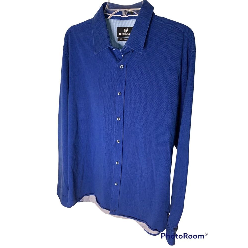 New Buttercloth‎ Icy Cotton Long Sleeve Button Up Shirt Men 2XL Blue Regular Fit